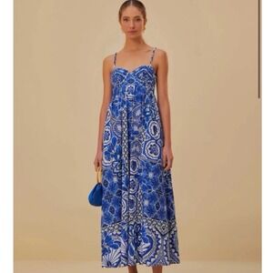 NEW Farm Rio  Blue Tile Dream Sleeveless Maxi Dress XL Boho Resort Anthroplogie